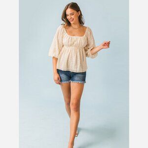 Pretty Floral Square Neckline Empire Top